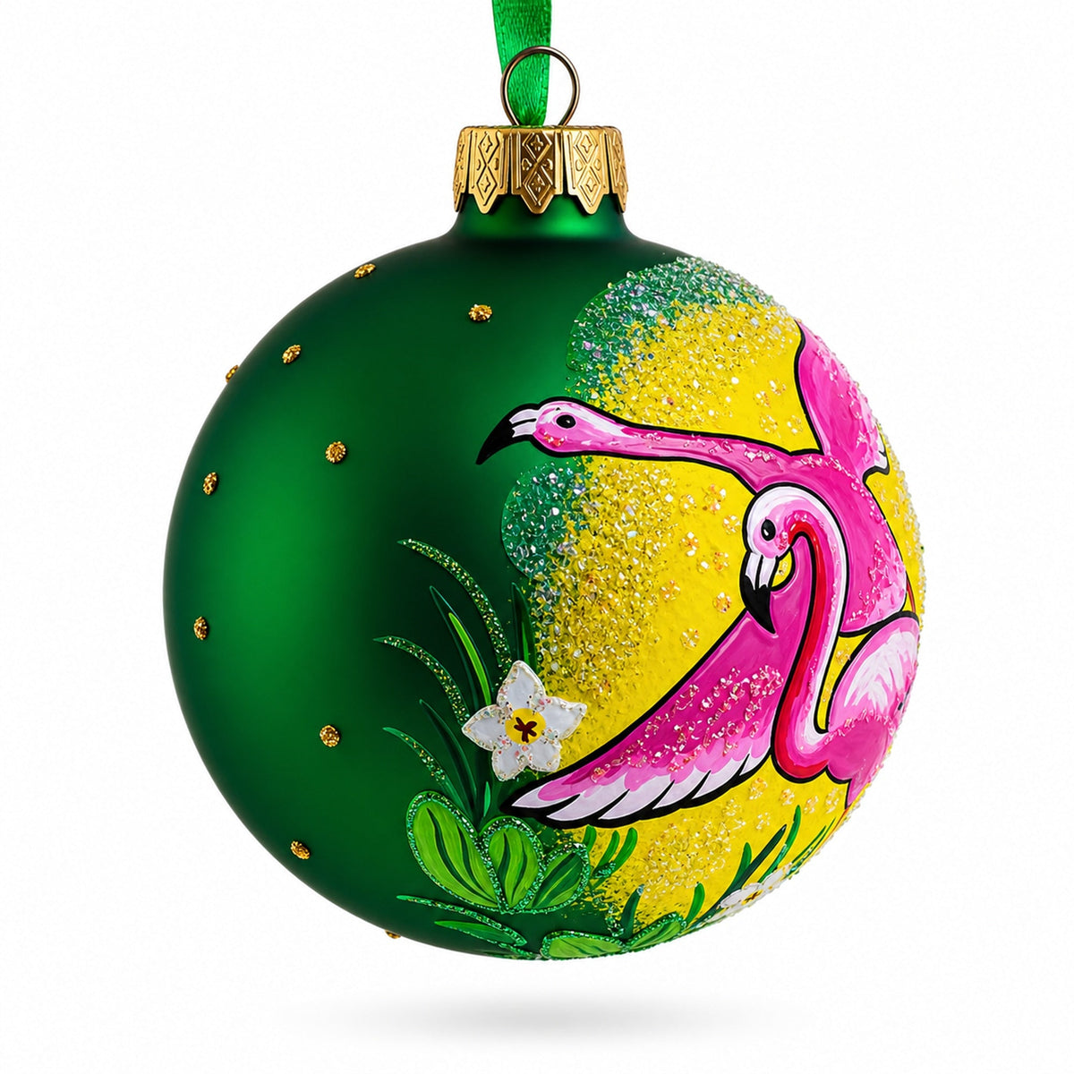 Pink Flamingos Glass Christmas Ornament 3.25 Inches