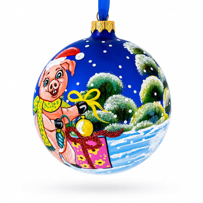 Pigs Decorating Tree Glass Ball Christmas Ornament 4 Inches