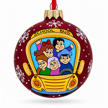 Yellow School Bus Glass Christmas Ornament 3.25 Inches