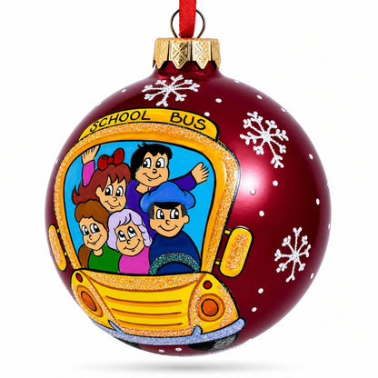 Yellow School Bus Glass Christmas Ornament 3.25 Inches