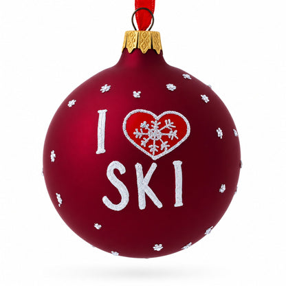 I Love to Skiing Glass Ball Christmas Ornament 3.25 Inches