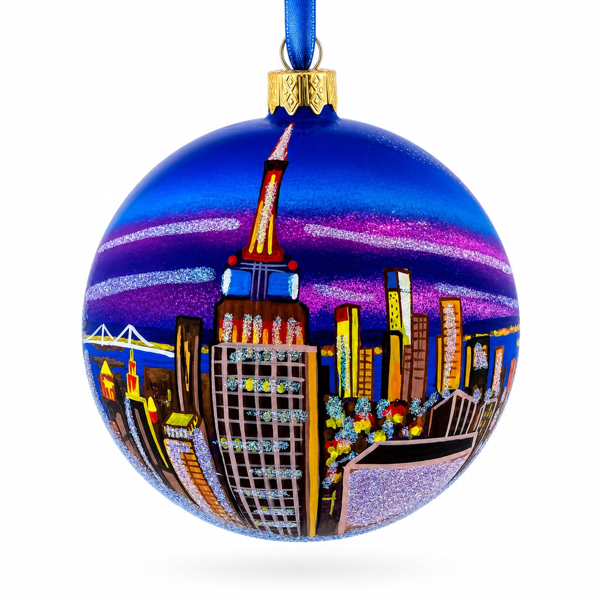 New York City at Night Glass Ball Christmas Ornament 4 Inches