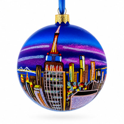 New York City at Night Glass Ball Christmas Ornament 4 Inches