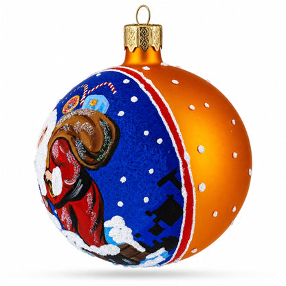 Santa Climbing Down the Chimney Glass Ball Christmas Ornament 3.25 Inches