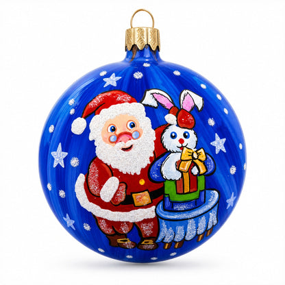 Santa's Magical Rabbit Trick Glass Ball Christmas Ornament 3.25 Inches
