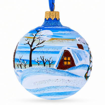 Santa with Bag of Gifts Glass Ball Christmas Ornament 3.25 Inches