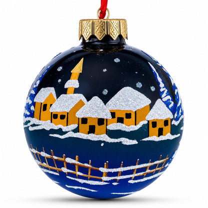 Santa's Moonlit Sleigh Ride with Reindeer Glass Ball Christmas Ornament 3.25 Inches