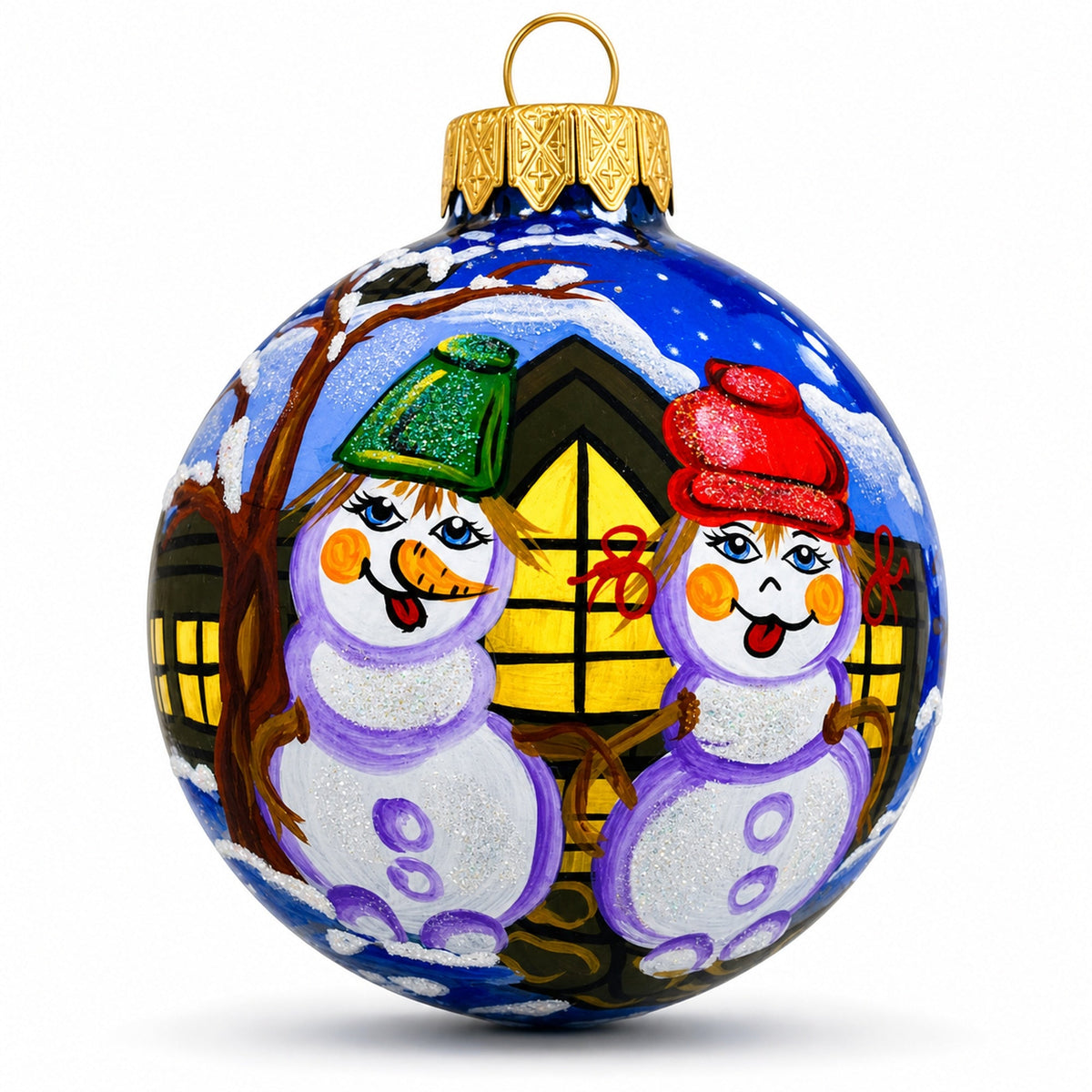 Snowman Couple Glass Ball Christmas Ornament 3.25 Inches