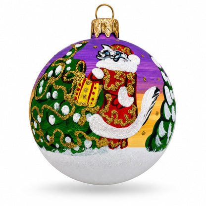 Cat Leaving Holiday Gifts Glass Ball Christmas Ornament 3.25 Inches