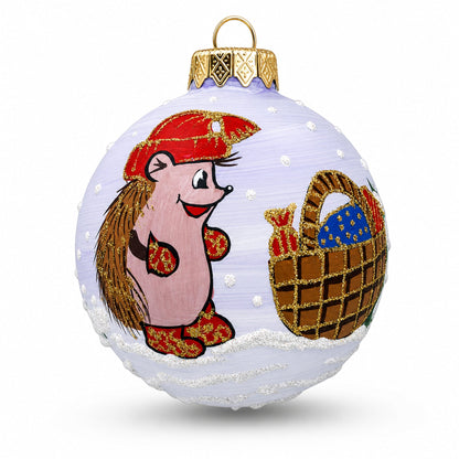 Hedgehog with Mittens Glass Ball Christmas Ornament 3.25 Inches