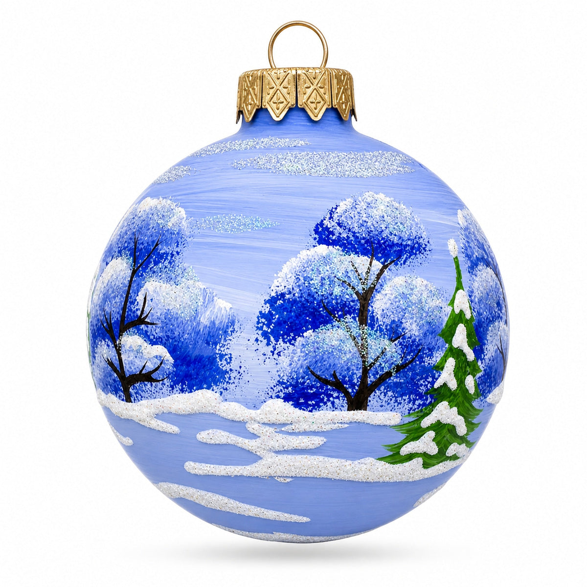 Bear with Balalaika and Santa Hat Glass Ball Christmas Ornament 3.25 Inches