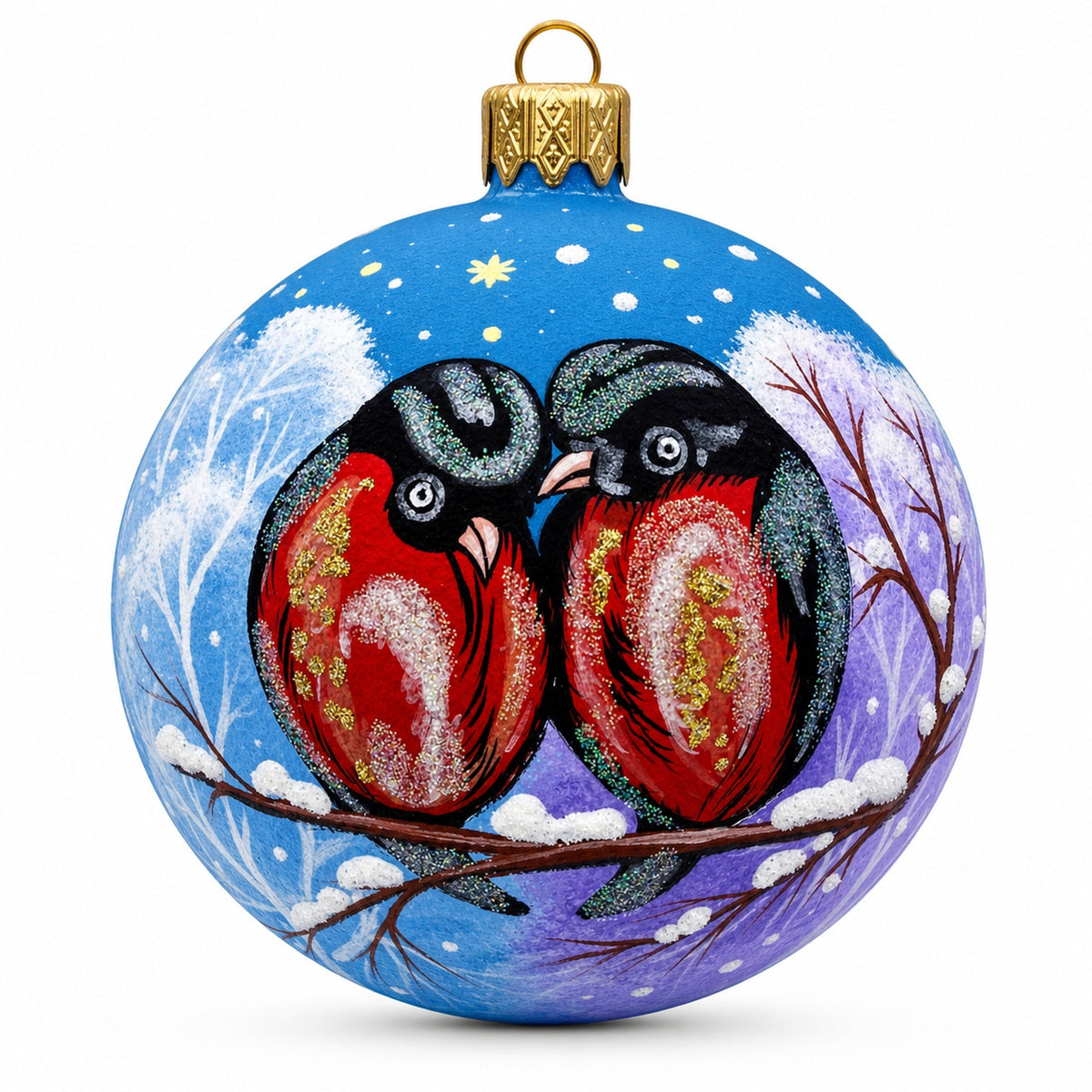 Bullfinch Couple Glass Ball Christmas Ornament 3.25 Inches