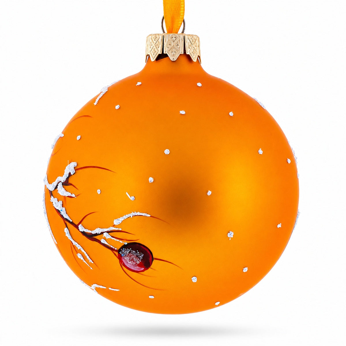 Yellow Birds on Branch Glass Ball Christmas Ornament 3.25 Inches