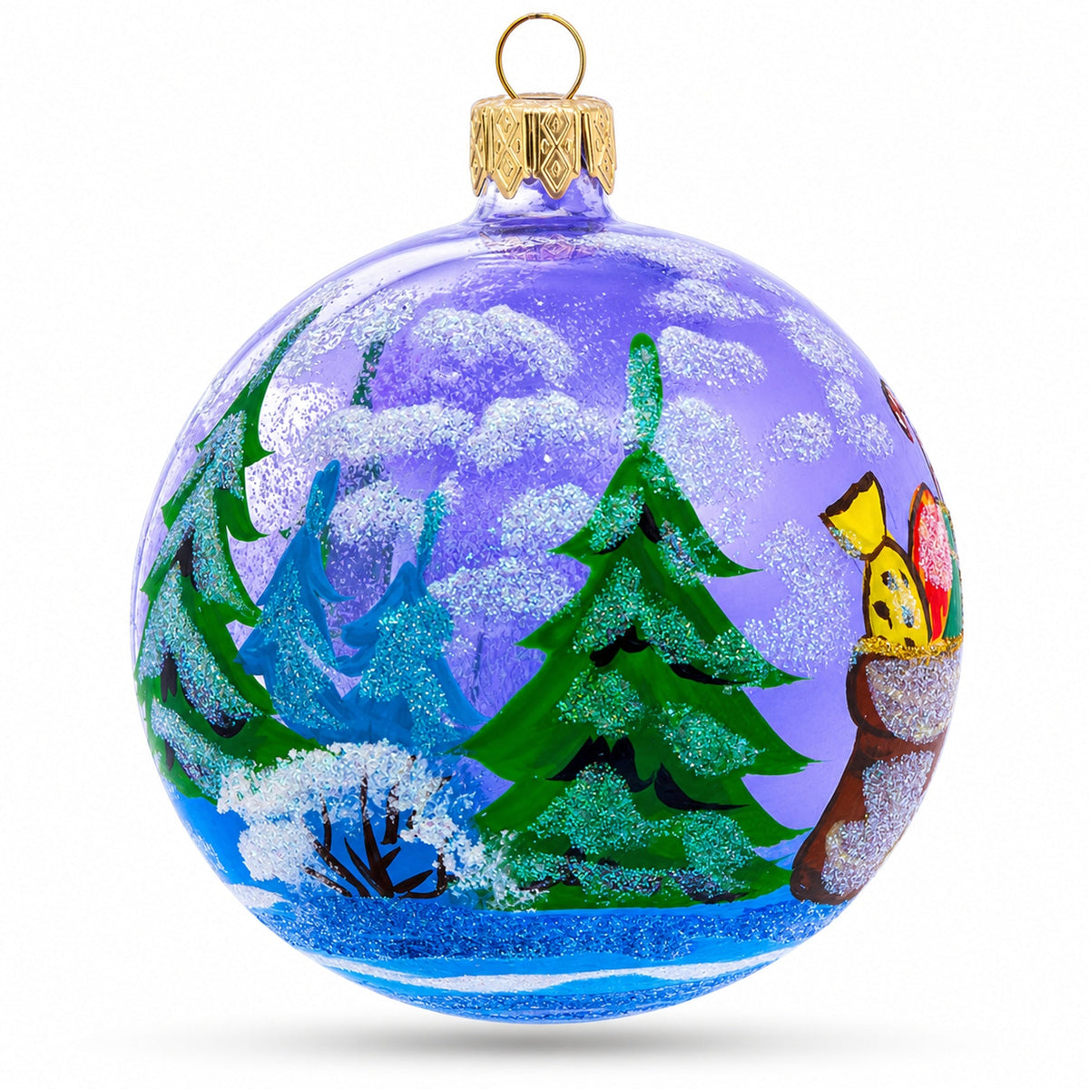 Squirrel Presenting Gifts Beside a Festive Tree Glass Ball Christmas Ornament 3.25 Inches