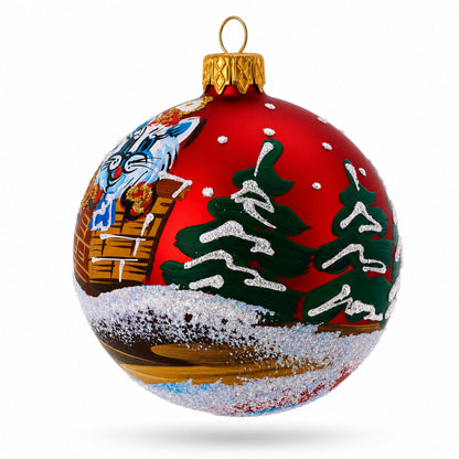 Cat in Chimney Glass Ball Christmas Ornament 3.25 Inches