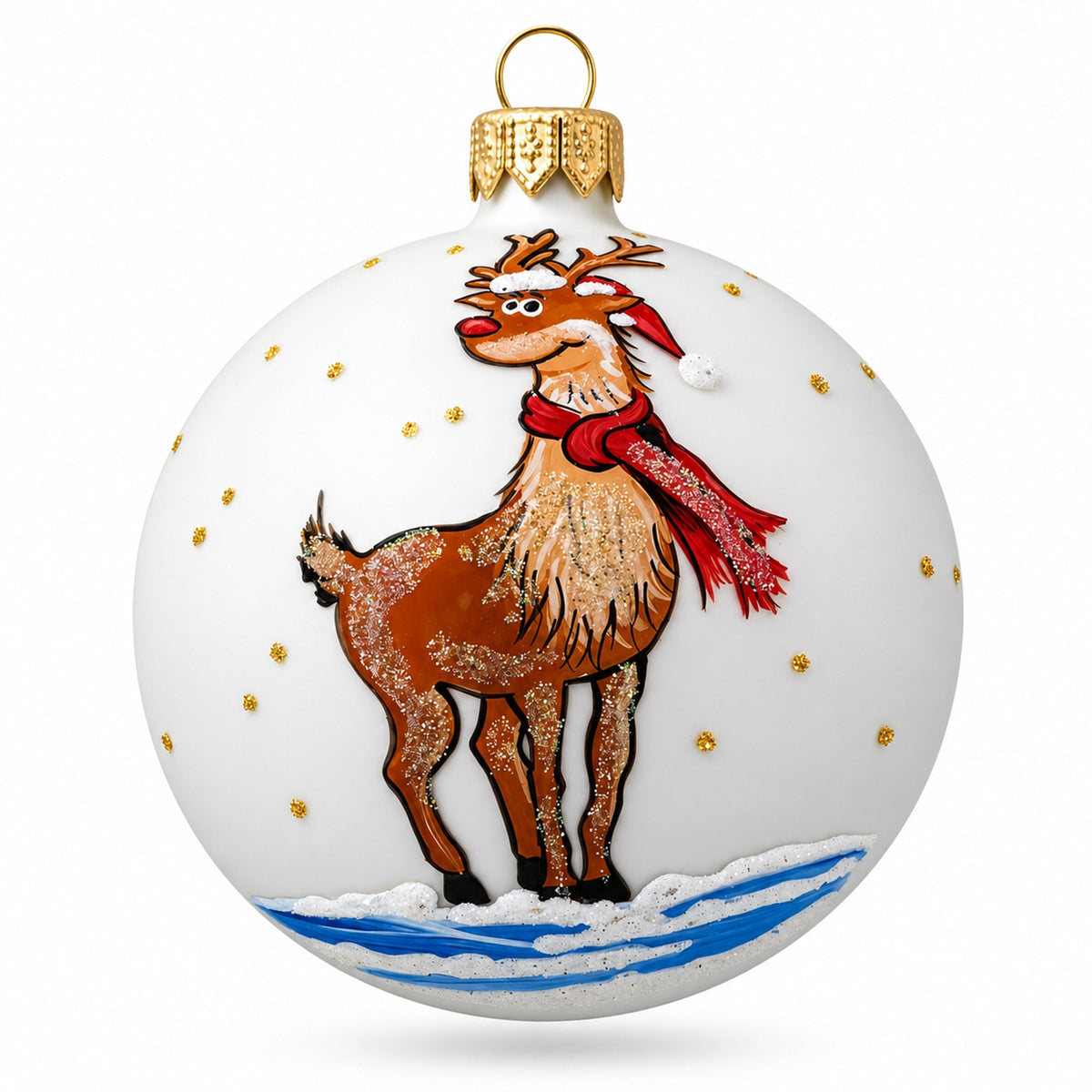 Shimmering Rudolf the Red-Nosed Reindeer Glass Ball Christmas Ornament 3.25 Inches