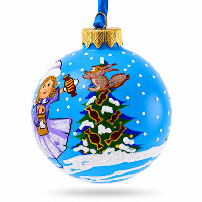 Girl with Candy and Squirrel Glass Ball Christmas Ornament 3.25 Inches