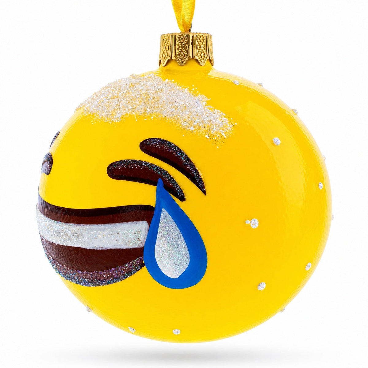 Laughing Facial Expressions Glass Ball Christmas Ornament 3.25 Inches