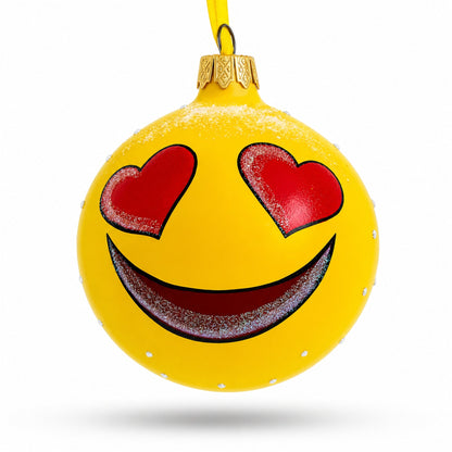 Adorable Heart Eyes In Love Facial Expressions Glass Ball Christmas Ornament 3.25 Inches
