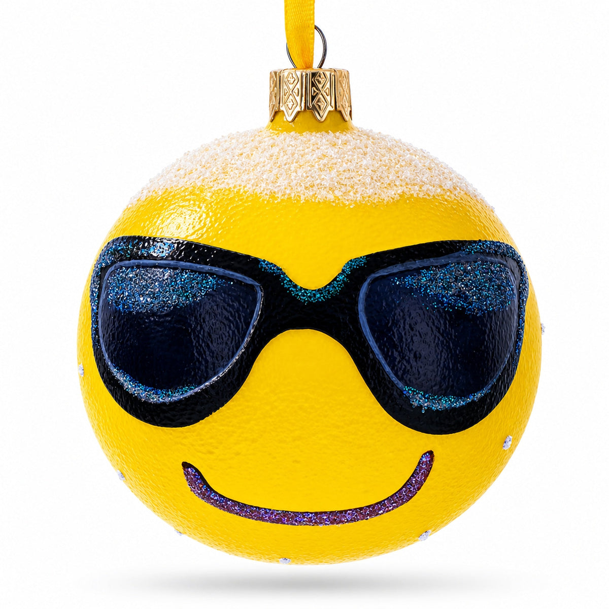 Cool Sunglasses Facial Expressions Glass Ball Christmas Ornament 3.25 Inches