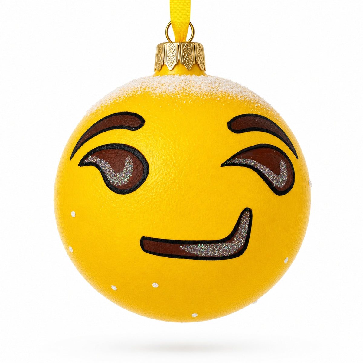 Sly Smirking Facial Expressions Glass Ball Christmas Ornament 3.25 Inches