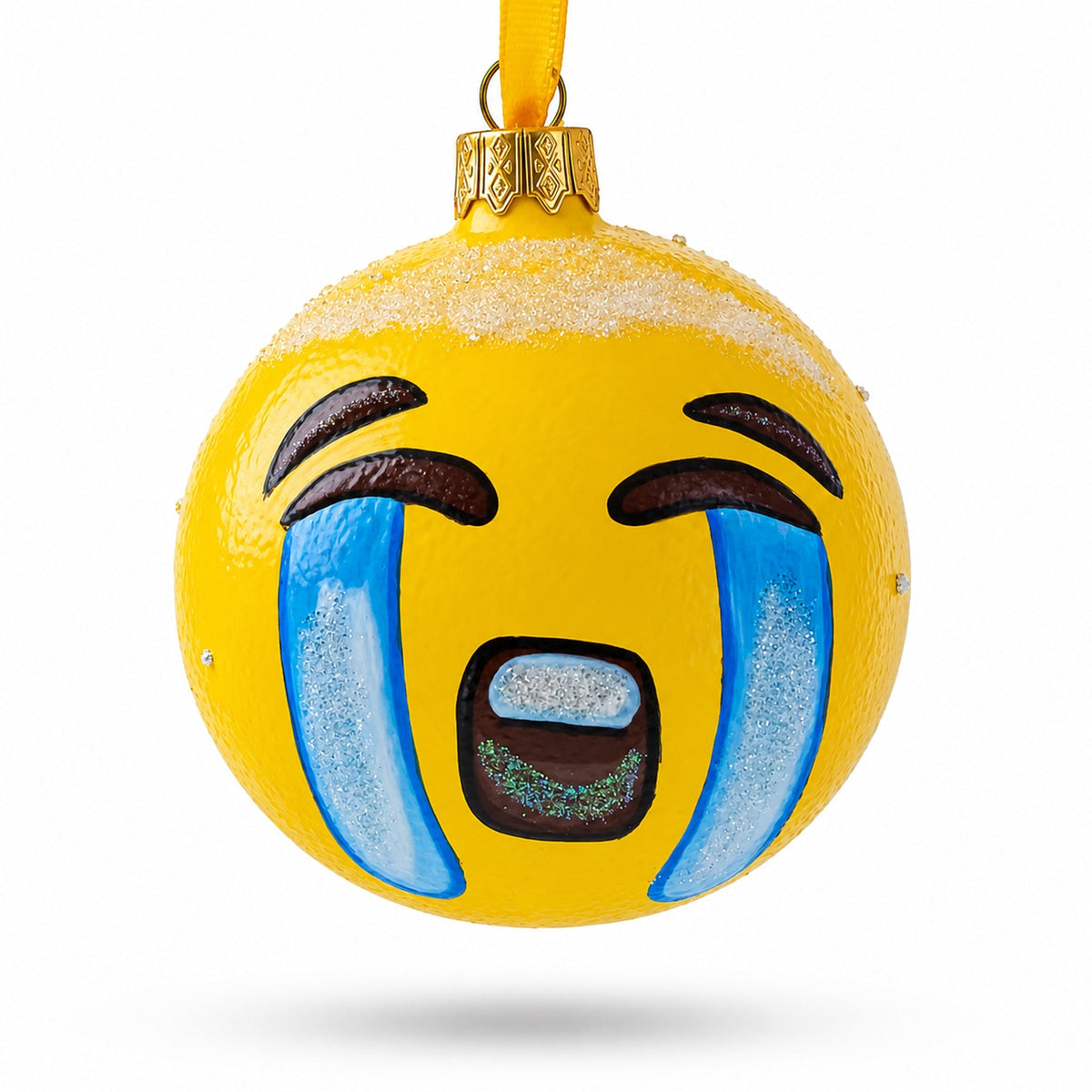 Loudly Crying Facial Expressions Glass Ball Christmas Ornament 3.25 Inches