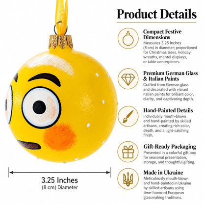 Rolling Eyes Facial Expressions Glass Ball Christmas Ornament 3.25 Inches