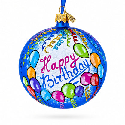 Happy Birthday Balloons & Cupcakes Glass Ball Christmas Ornament 4 Inches