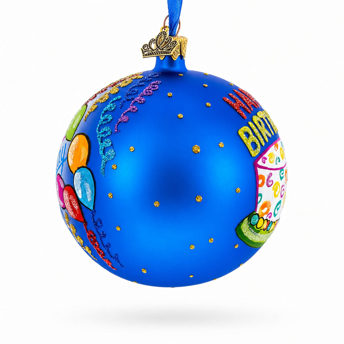 Happy Birthday Balloons & Cupcakes Glass Ball Christmas Ornament 4 Inches