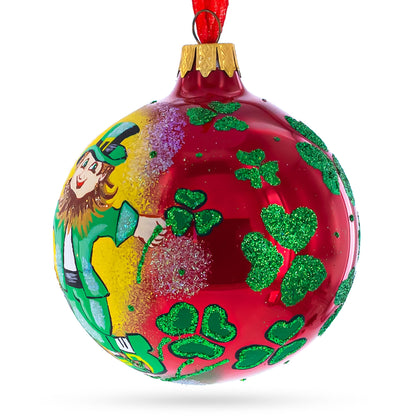Lucky Leprechaun & Pot of Gold Glass Christmas Ornament 4 Inches