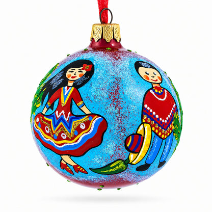 Latin American Dancers Glass Christmas Ornament 3.25 Inches