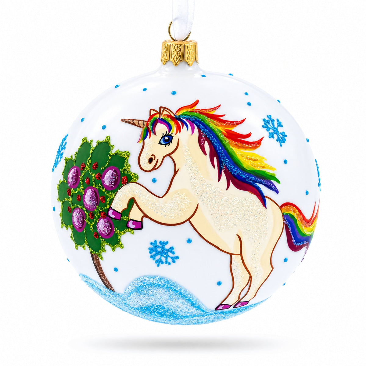 Enchanting Unicorn Glass Ball Christmas Ornament 4 Inches
