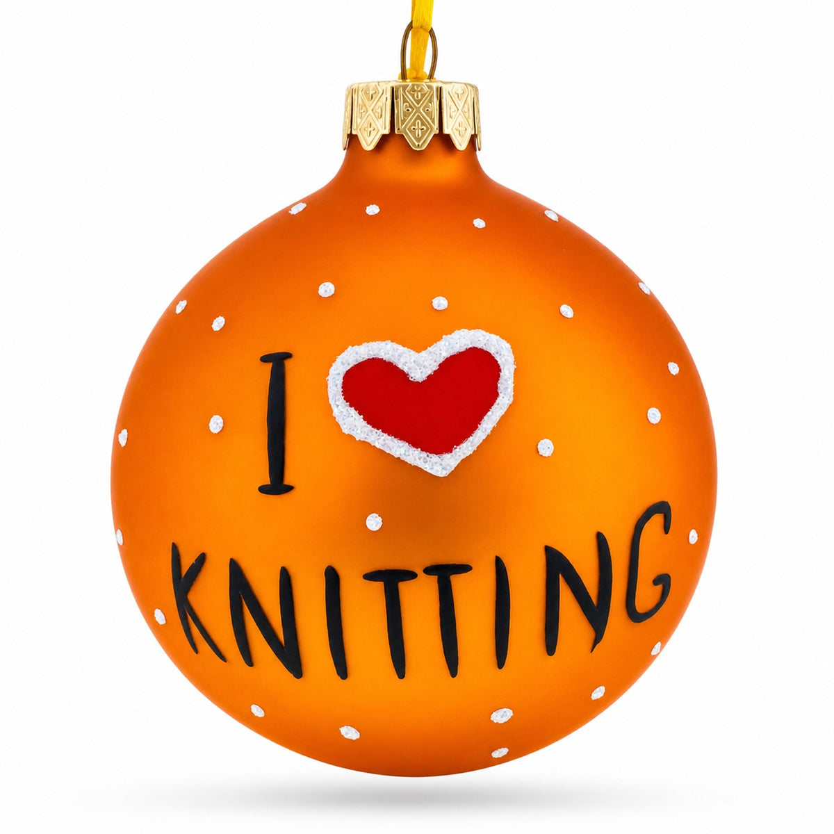I Love Knitting Glass Christmas Ornament 3.25 Inches