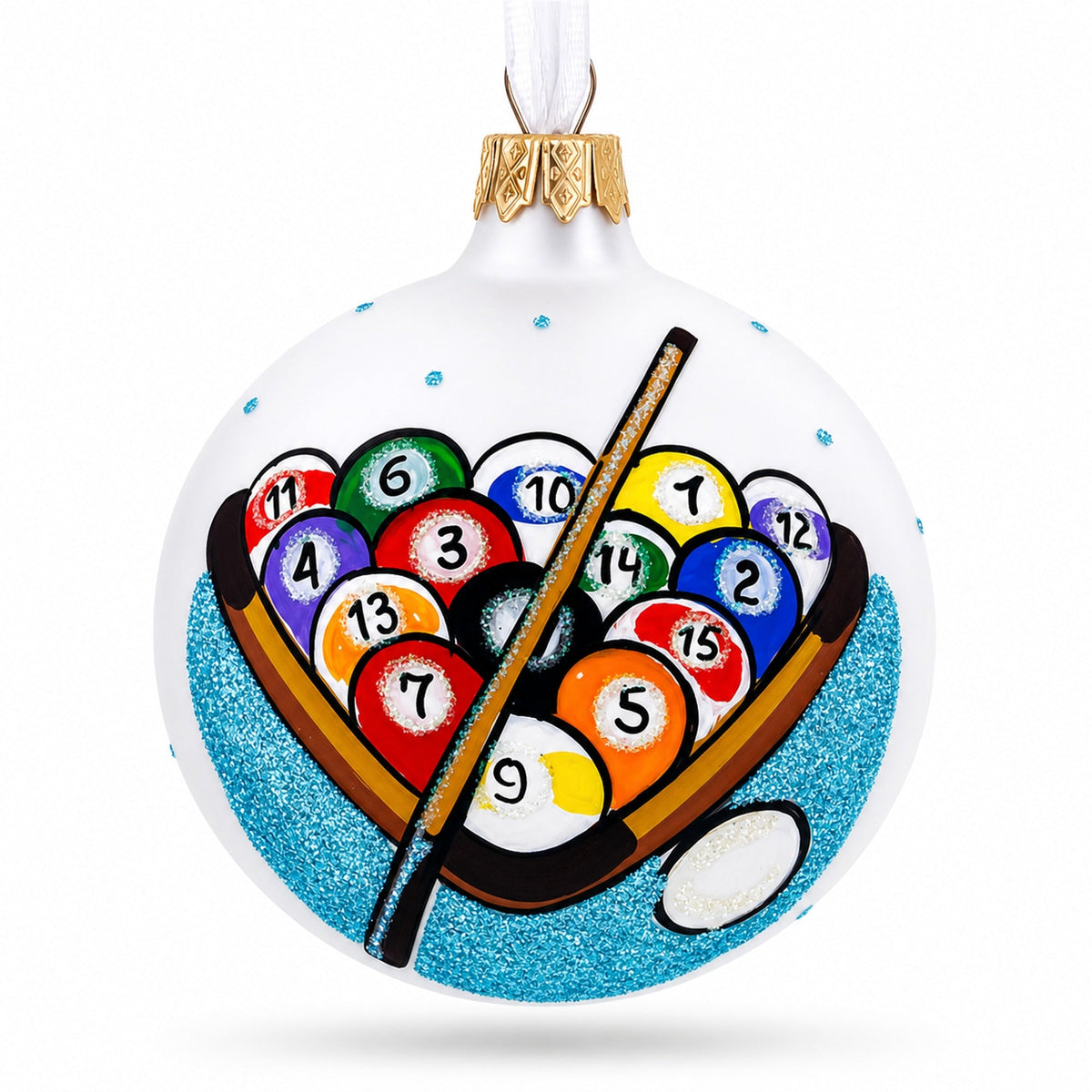 I Love Pool Billiard Glass Christmas Ornament 3.25 Inches