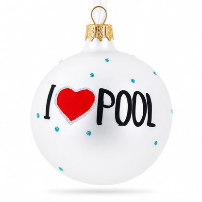 I Love Pool Billiard Glass Christmas Ornament 3.25 Inches