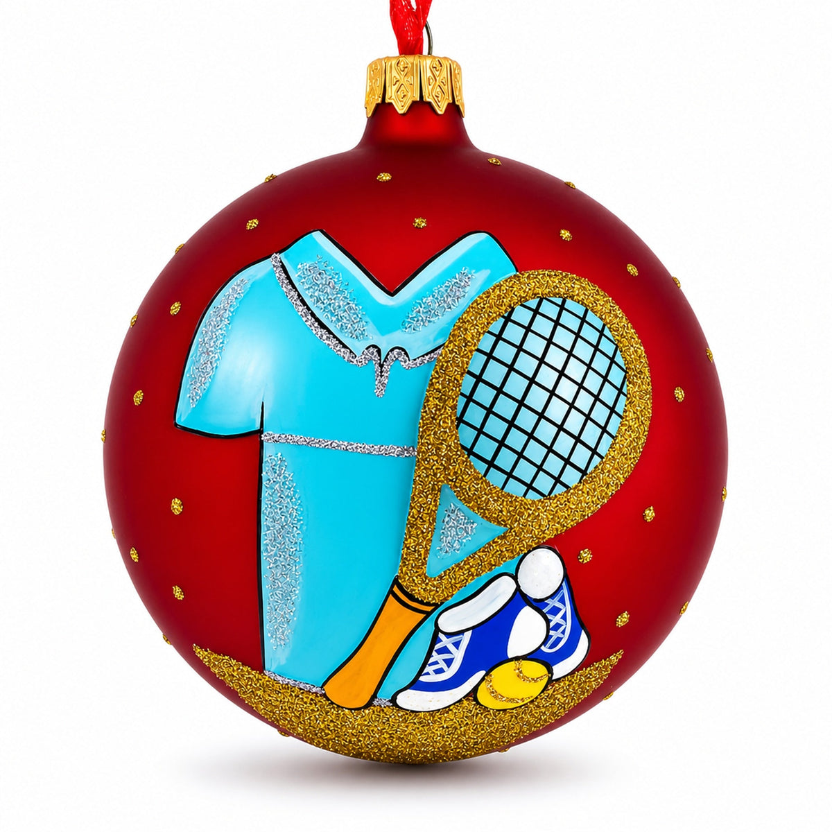 Tennis Glass Ball Christmas Ornament 4 Inches