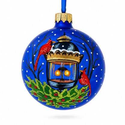 Red Cardinals by Lantern Glass Ball Christmas Ornament 3.25 Inches