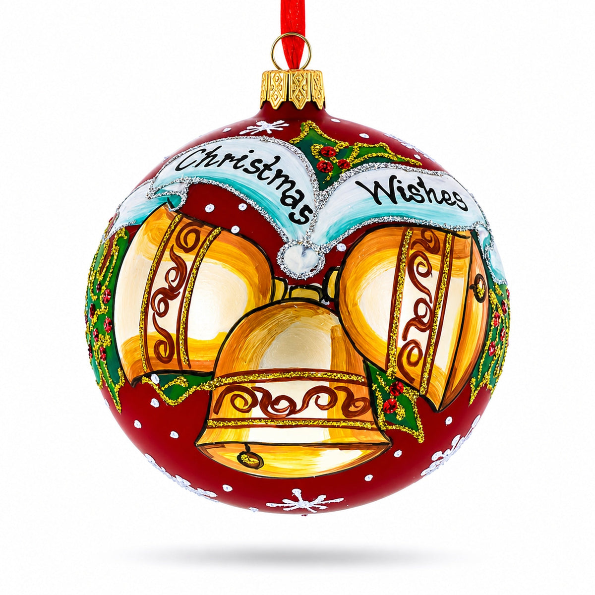 Three Bells Glass Ball Christmas Ornament 4 Inches