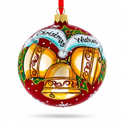 Three Bells Glass Ball Christmas Ornament 4 Inches