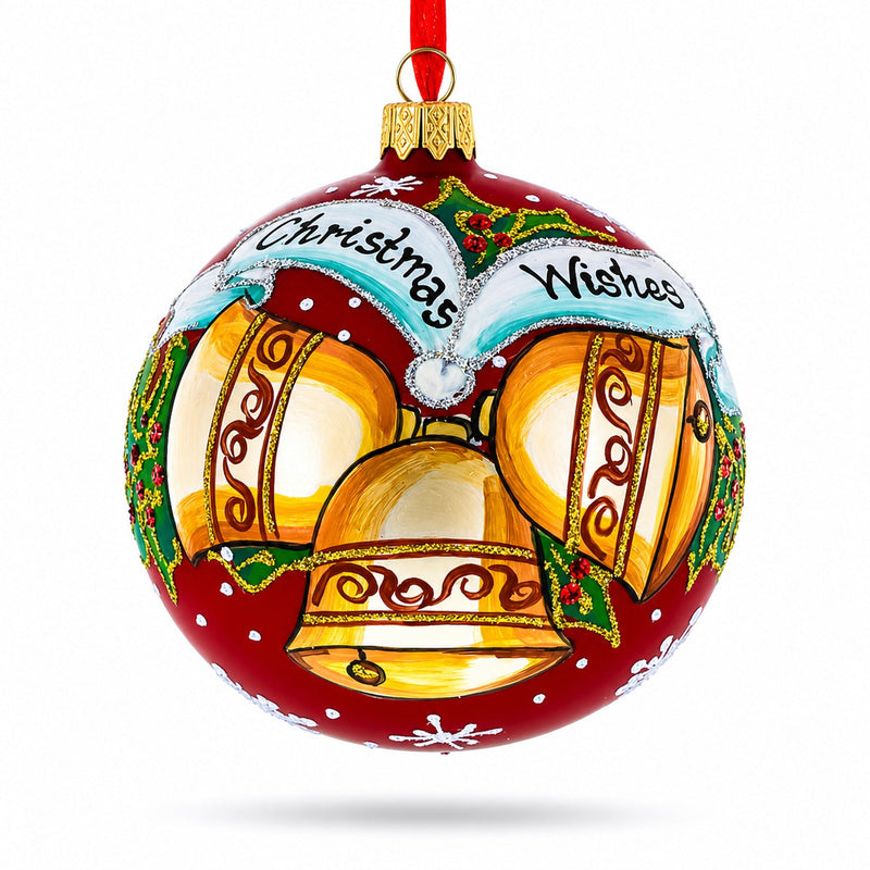 Three Bells Glass Ball Christmas Ornament 4 Inches
