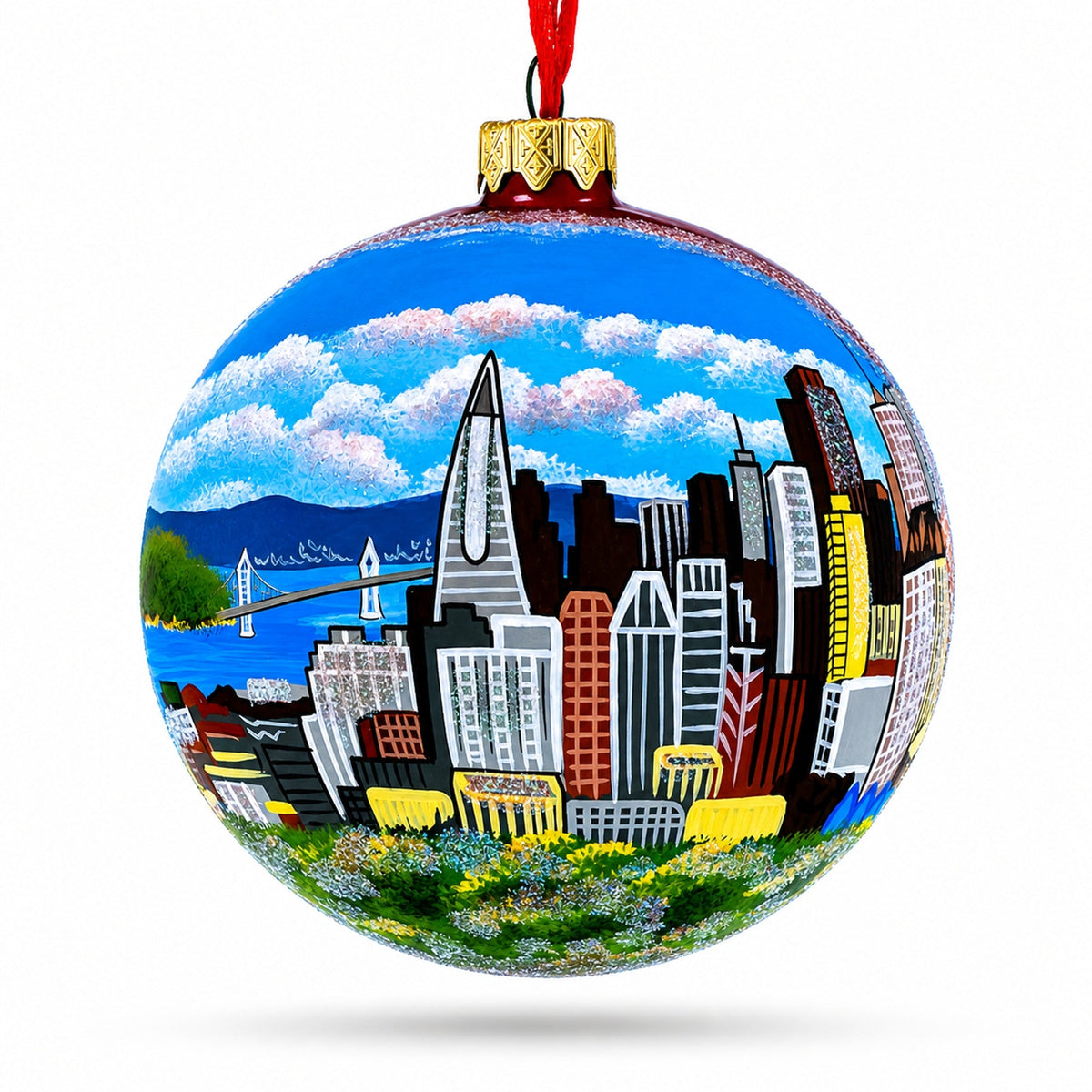 I love San Francisco, California Glass Ball Christmas Ornament 4 Inches