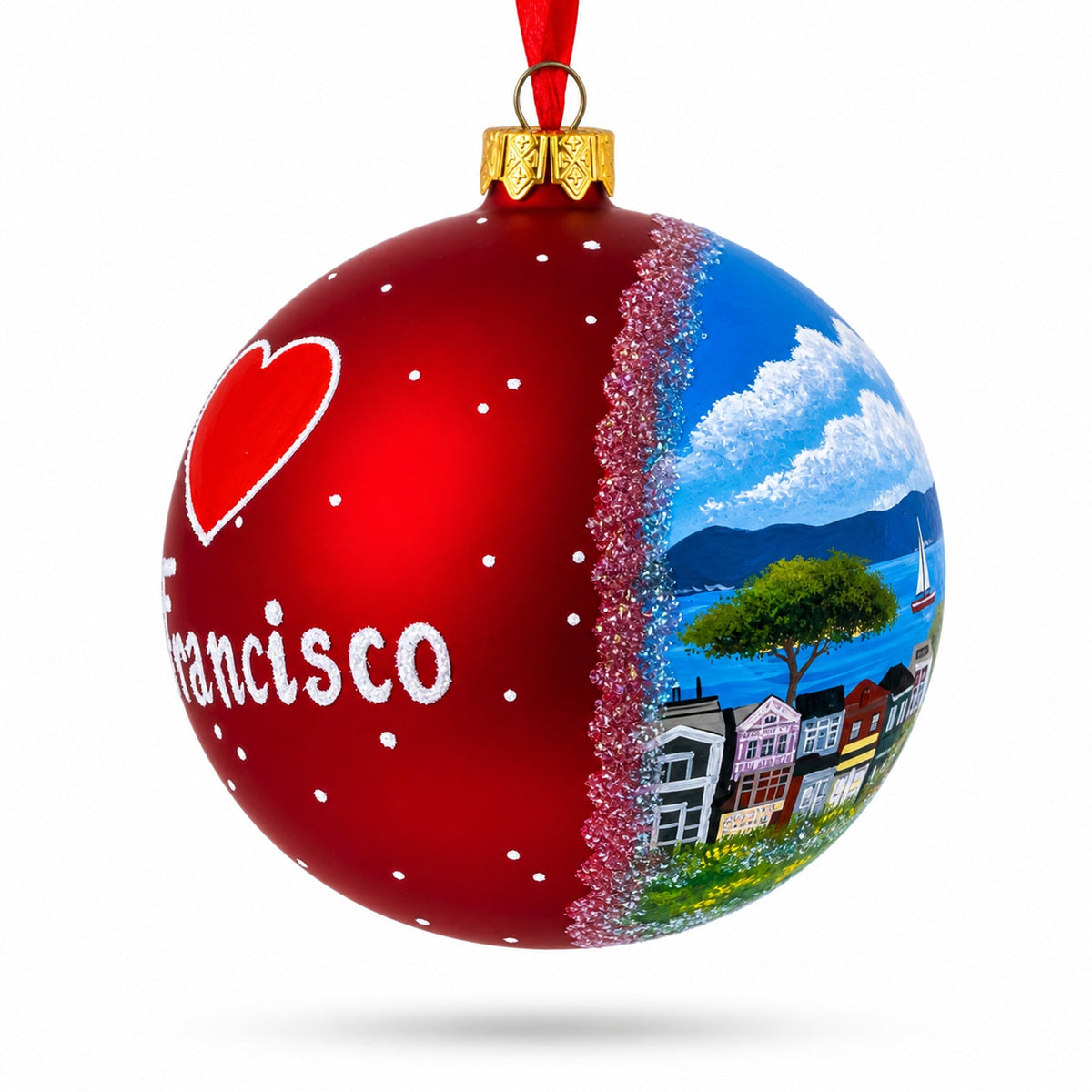 I love San Francisco, California Glass Ball Christmas Ornament 4 Inches