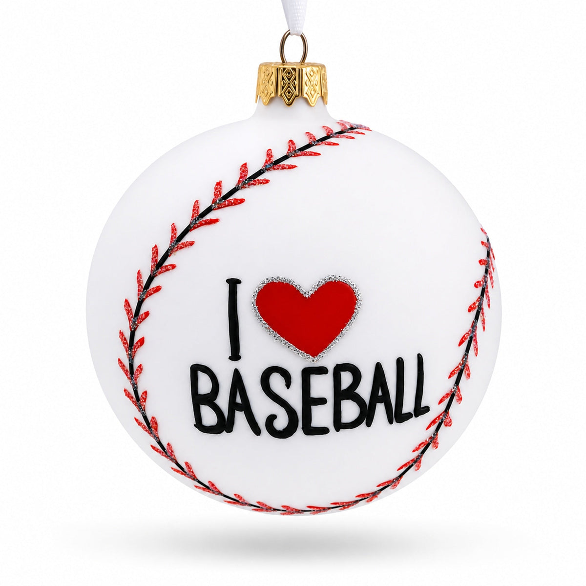 I Love Baseball Glass Ball Christmas Ornament 4 Inches