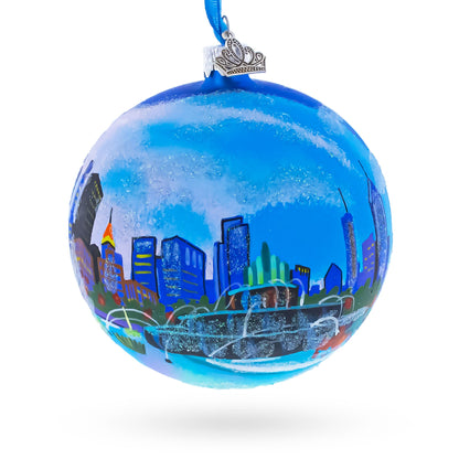 Buckingham Fountain, Chicago, Illinois Glass Ball Christmas Ornament 4 Inches