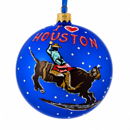 I Love Houston, Texas Glass Ball Christmas Ornament 4 Inches