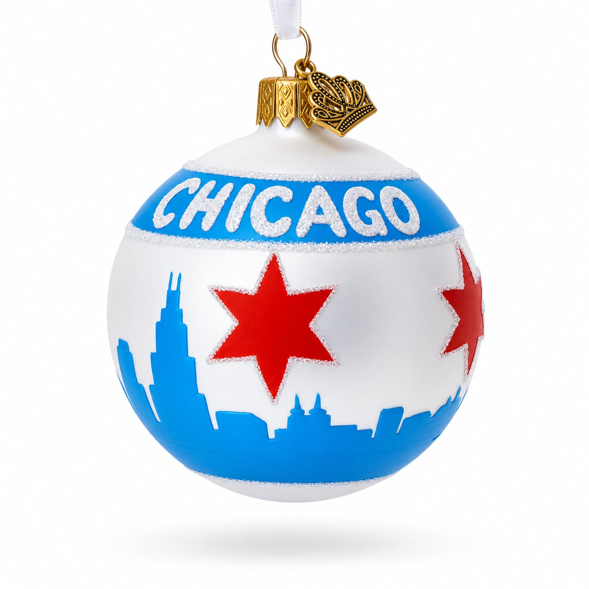 Chicago Flag Glass Ball Christmas Ornament 3.25 Inches