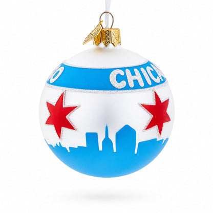 Chicago Flag Glass Ball Christmas Ornament 3.25 Inches
