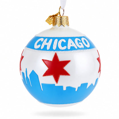 Chicago Flag Glass Ball Christmas Ornament 3.25 Inches