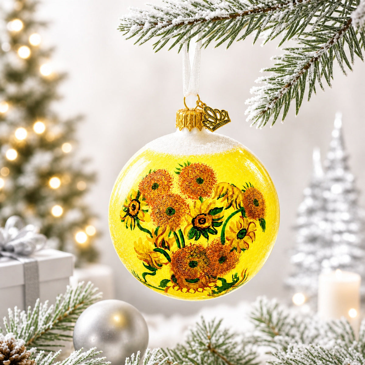 1887 'Sunflowers' by Vincent Van Gogh Glass Ball Christmas Ornament 4 Inches
