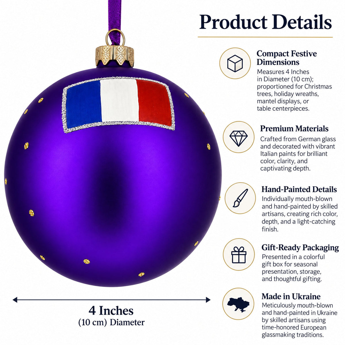 Eiffel Tower, Paris, France Glass Ball Christmas Ornament 4 Inches